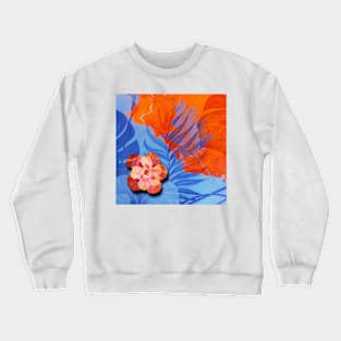 orange blue tropical flower and leaves Crewneck Sweatshirt